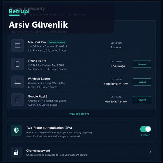 Hesap güvenliği panelinde oturum listesinin göründüğü ekran