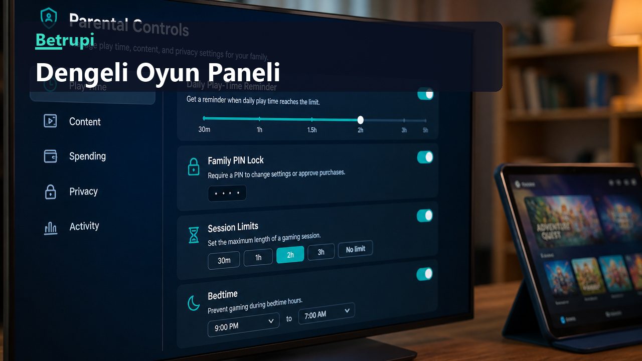 Günlük süre hatırlatıcısı ve ebeveyn kontrolü seçeneklerinin bulunduğu ayar paneli