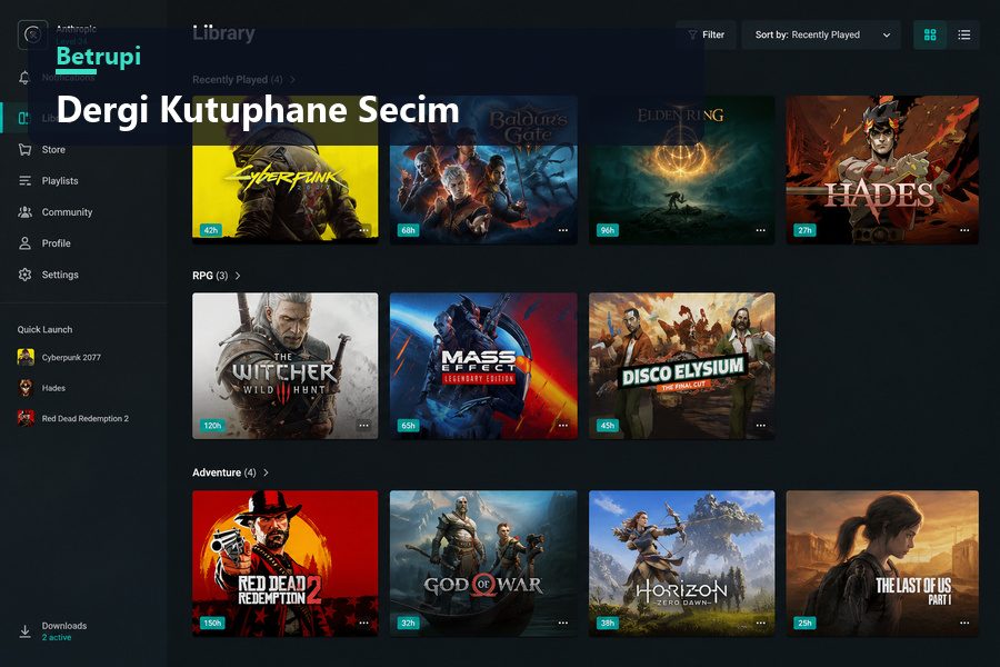 Oyun kütüphanesi On bir oyunun kategorilere ayrıldığı kütüphane özeti görseli