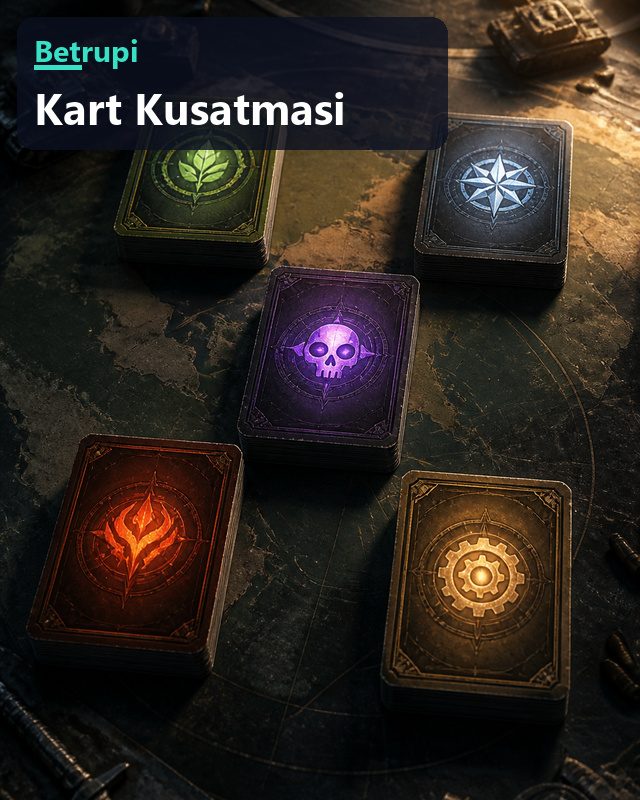 Kart Kuşatması oyununda fraksiyon kartlarının dizildiği strateji masası